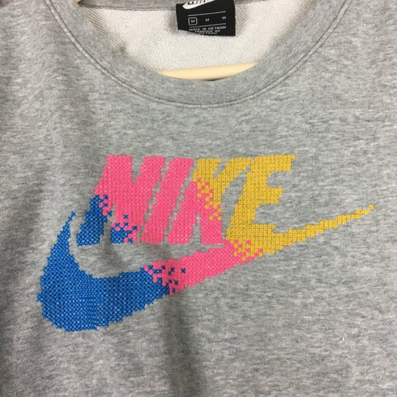 Nike Sweater M Womens Cropped Sweatshirt Cross Stitch Grannycore Athleisure Gray - Picture 4 of 9